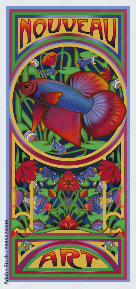 Betta fish in art nouveau style, invitation card, vector illustration Betta fish in art nouveau style, invitation card, vector illustration