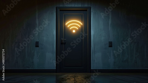 WiFi icon on the door, wireless network concept.