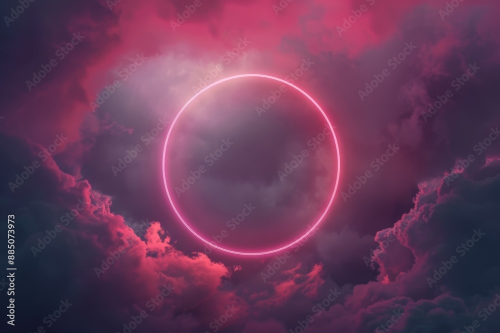 an abstract neon-lit cloud surrounded by a neon light ring in the dark night sky, forming a glowing geometric shape with a round frame. Beautiful simple AI generated image in 4K, unique. an abstract neon-lit cloud surrounded by a neon light ring in the dark night sky, forming a glowing geometric shape with a round frame. Beautiful simple AI generated image in 4K, unique.