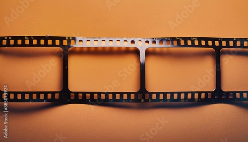 Old film strips, film reels, old film stript on an orange background, film reels background, photo