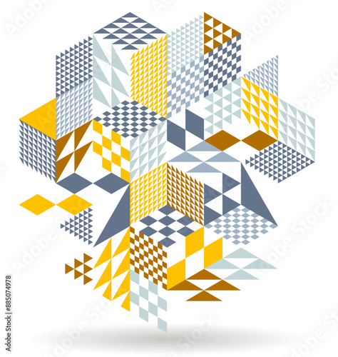 Abstract vector art with 3D isometric cubes geometric background, op art blocks with different forms isolated, polygonal graphic design, cubical theme.