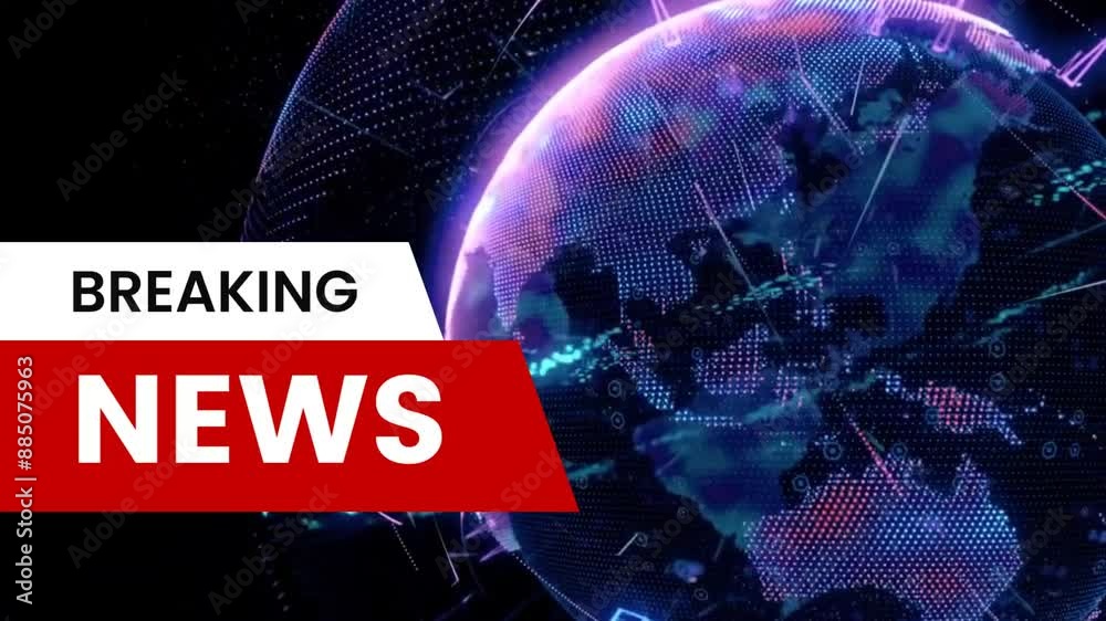 Global earth rotating and breaking news. Studio Background for news report. Breaking News Template lintro for TV broadcast news show program.
