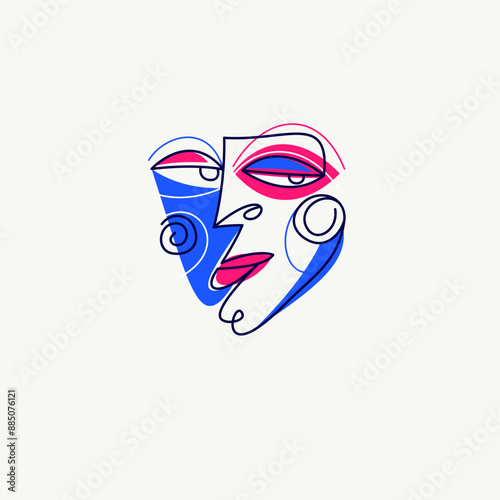 Abstract face vector art, illustration of face stylized artistic style, human abstraction art, surreal and bizarre portrait.