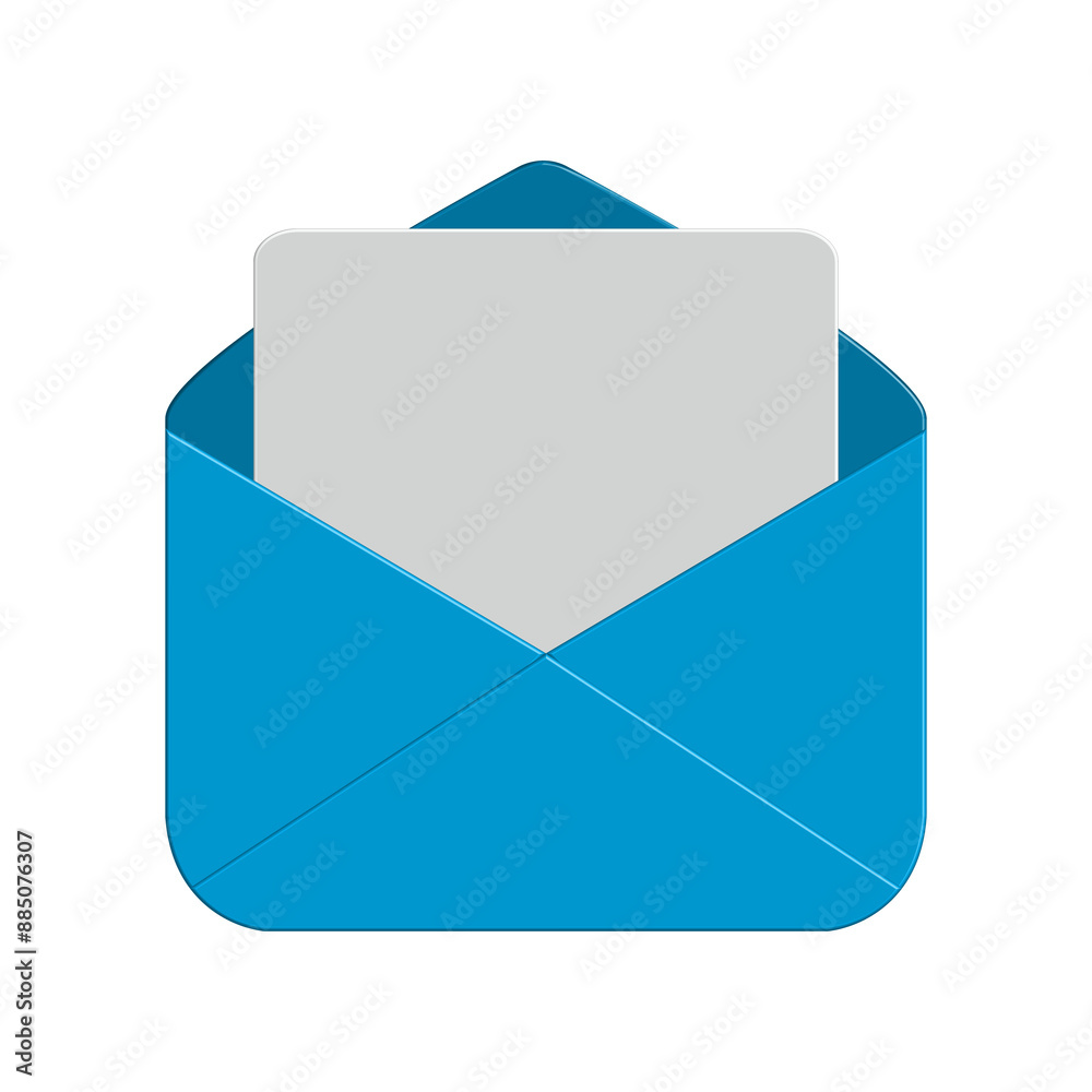 3d blue open mail envelope icon with white paper empty 3d blue open mail envelope icon with white paper empty