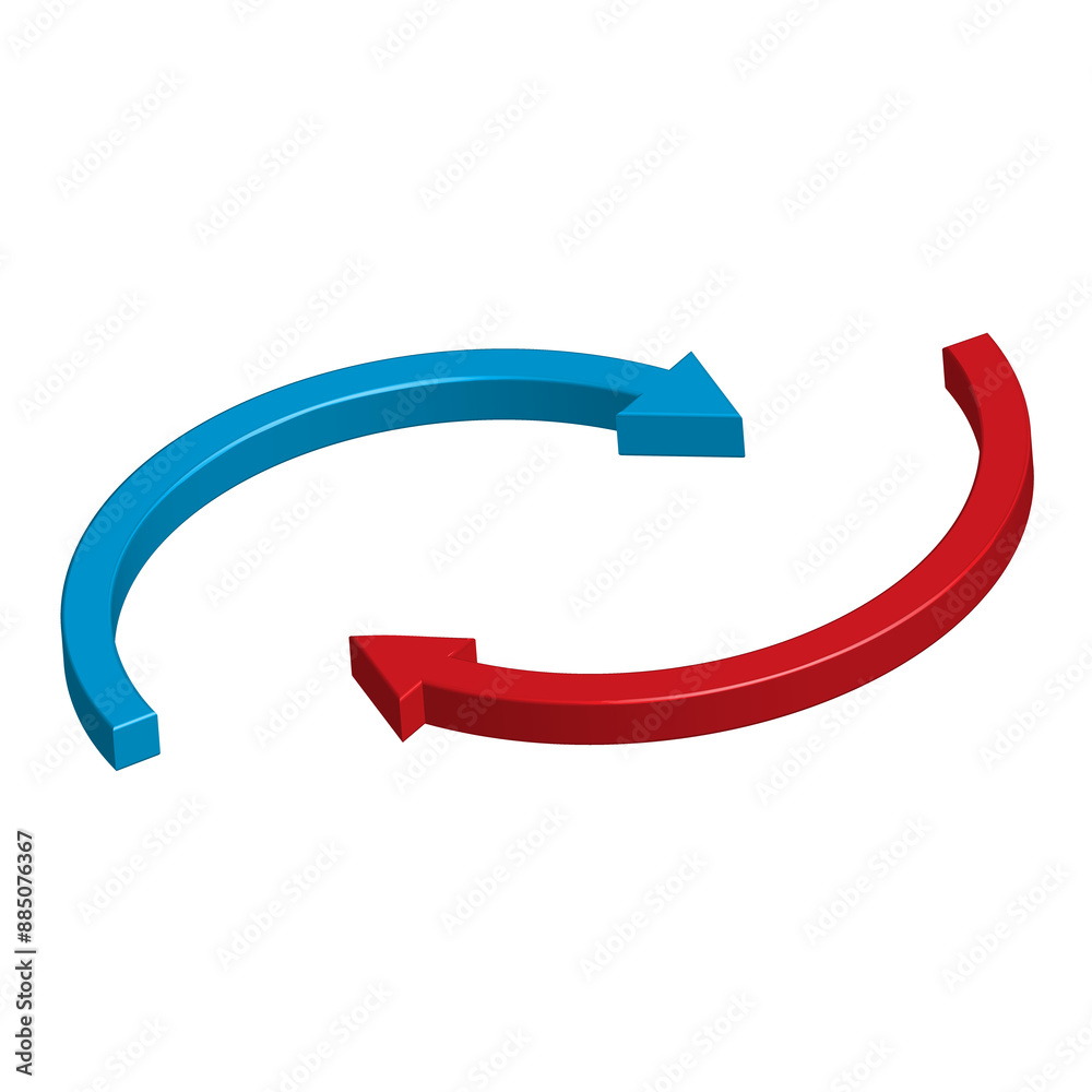 Red and blue arrow looping symbol in circle direction realistic 3d icon design for element Red and blue arrow looping symbol in circle direction realistic 3d icon design for element