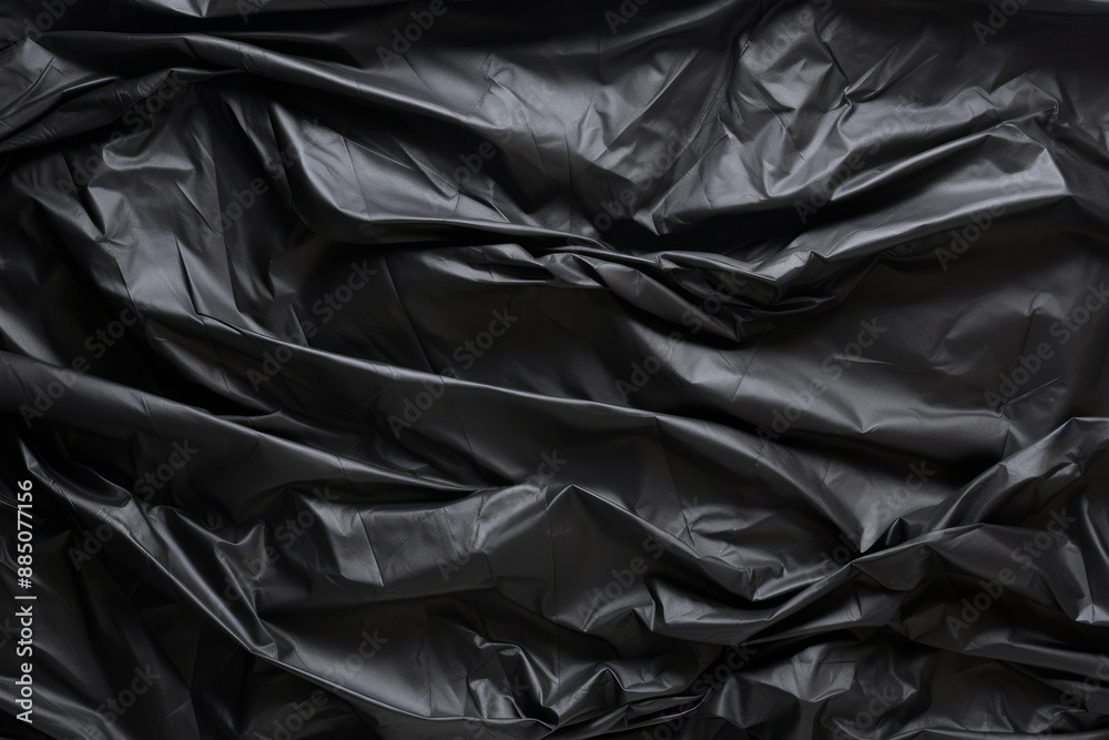 Processed collage of black cellophane garbage bag texture. Background for banner, backdrop