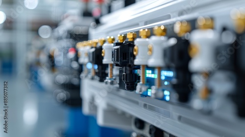 Wallpaper Mural Detailed photo of mechanical components with digital interfaces in a factory setting, high-tech, high resolution, no human presence, focus cover all object Torontodigital.ca