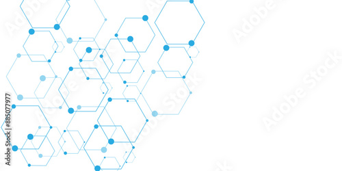 Blue hexagon diagram on white background. Geometric hexagon. Computer network concept