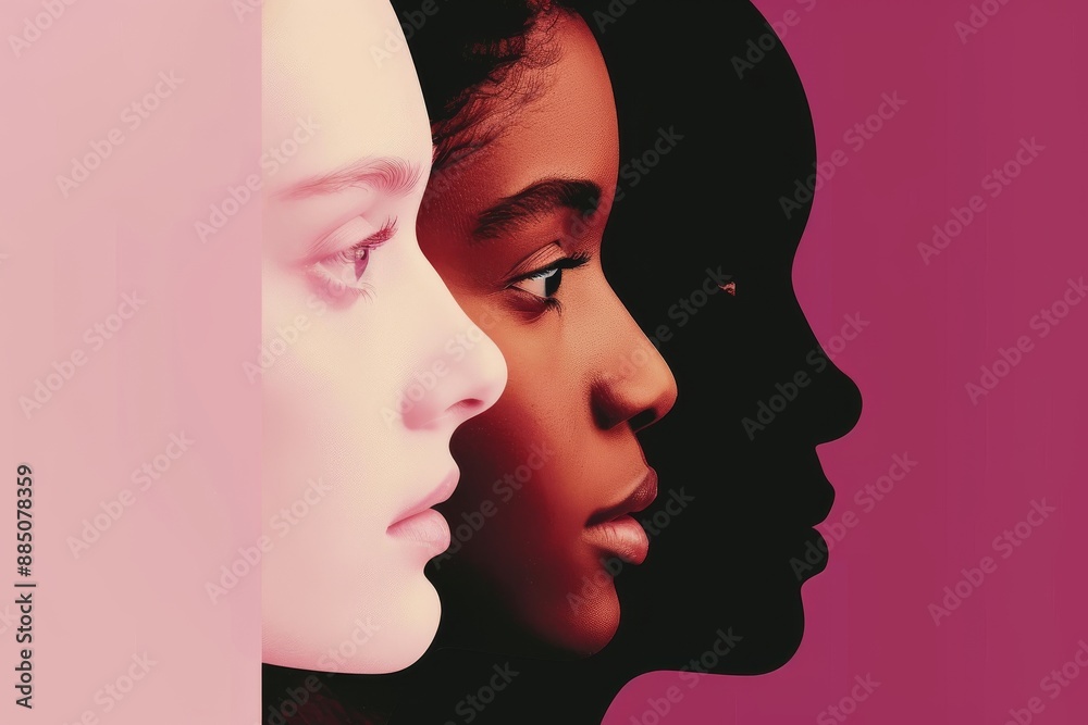 Multi-ethnic beauty. Caucasian and African. Different ethnicity women on black background. Beautiful vogue girls.. Beautiful simple AI generated image in 4K, unique. Multi-ethnic beauty. Caucasian and African. Different ethnicity women on black background. Beautiful vogue girls.. Beautiful simple AI generated image in 4K, unique.
