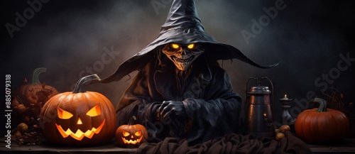 Spooky Halloween pumpkins c...