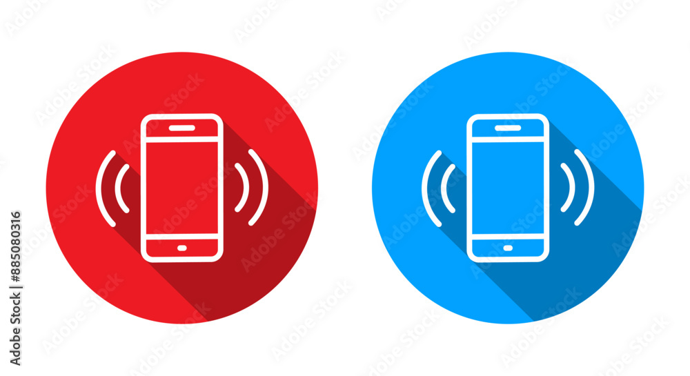 Vibration mode phone icon with long shadow. Cellphone vibrating sign symbol Vibration mode phone icon with long shadow. Cellphone vibrating sign symbol