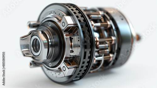 A motor and pixel car bike clutch on a white background, a detailed rendering of the engine with realistic textures © MdArif