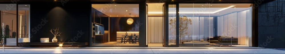 Fototapeta premium Luxurious Interior Design of a Modern Entrance Hallway with Villa Staircase. High-End Residence in a Residential Community, Luxury Vacation Villa in a Tourist Resort, Private Property, Real Estate Ind