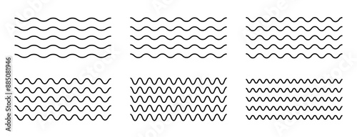 Wave line set. Vector water waves. Set of wavy zigzag lines.
