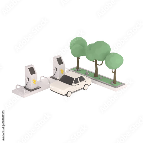 3d lowpoly white car icon gas station object photo