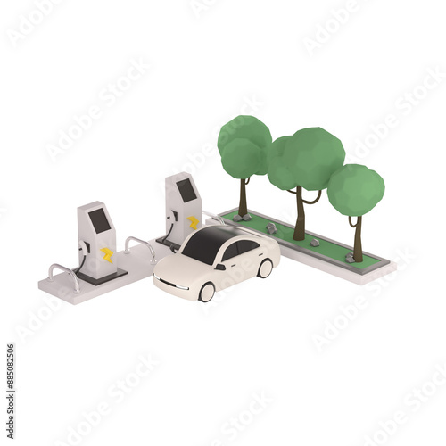 3d lowpoly white car icon gas station object photo