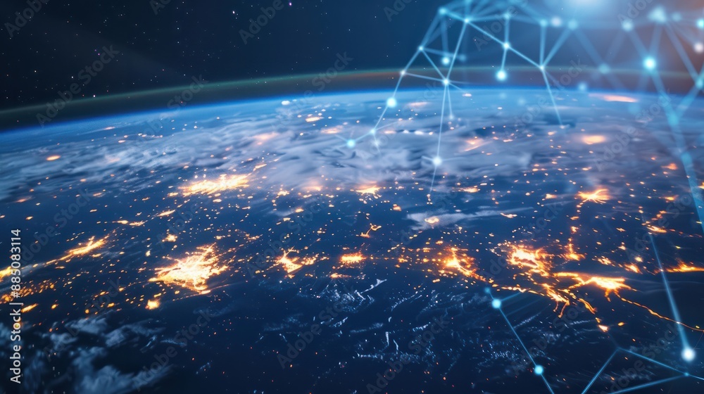 Fototapeta premium Digital Network Connection: Illustrating the Concept of Global Connectivity and Media