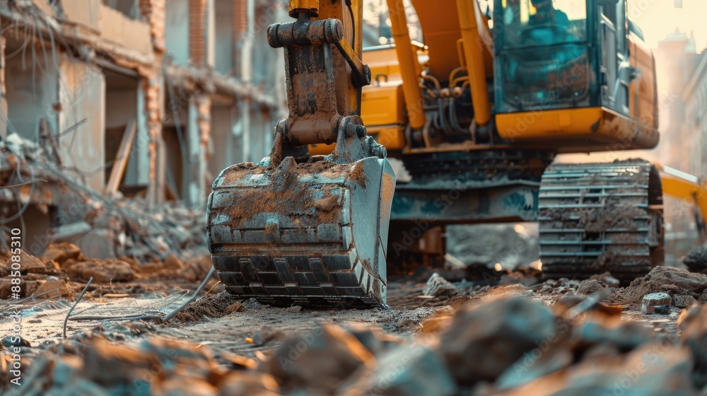 Fototapeta premium Excavator at demolition site