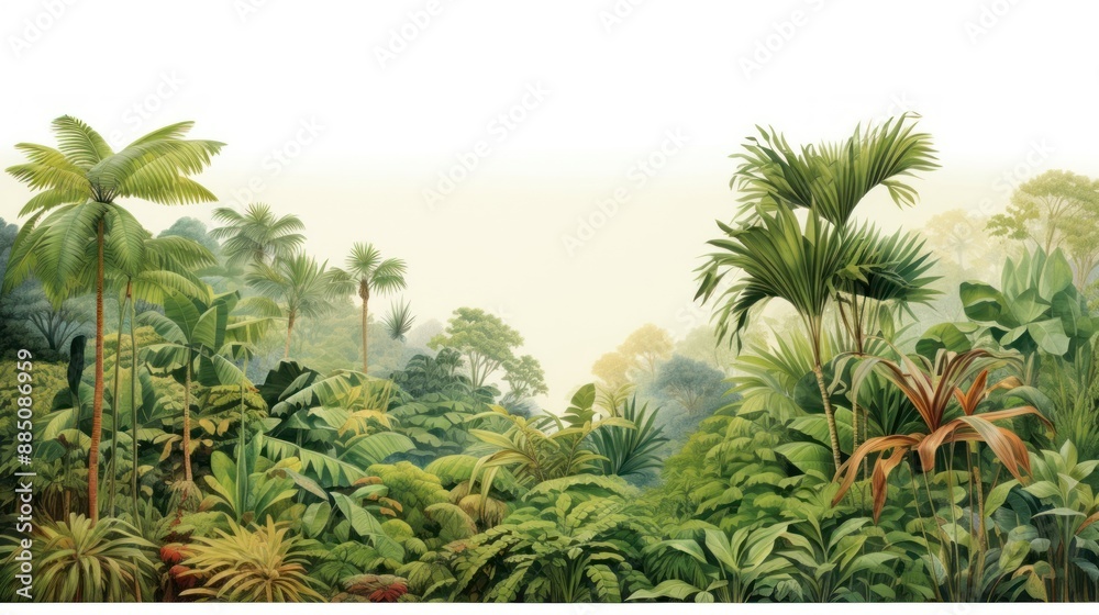 Obraz premium Lush tropical rainforest illustration