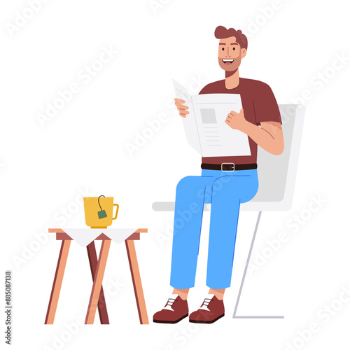 A flat style illustration of a man reading newspaper 

