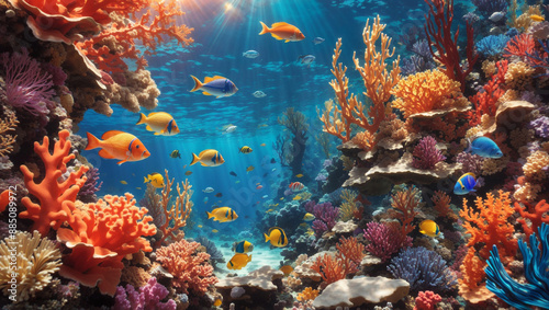 shows a vibrant coral reef