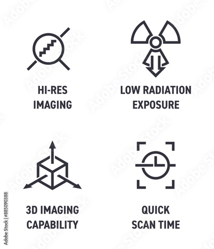X-Ray machine features icons set in bold line