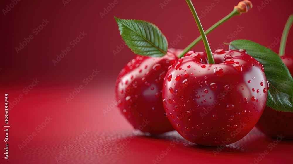 Obraz premium Fresh cherry isolated on matching background in close up view