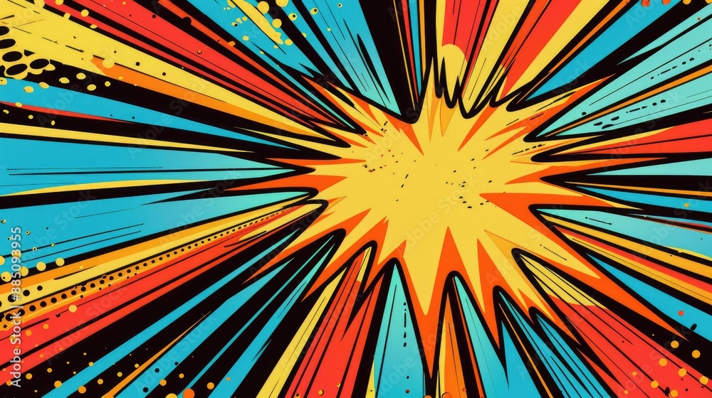 Pop art speech burst with bold colors and dynamic lines, perfect for comic-style designs
