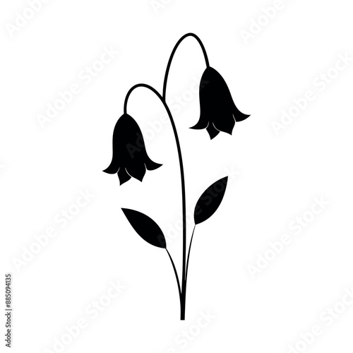 line art of a bluebell silhouette, A set of silhouettes of bluebell flowers