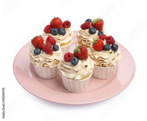 Wallpaper Mural Tasty cupcakes with different berries isolated on white Torontodigital.ca