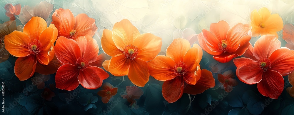 Obraz premium Abstract floral pattern with vibrant colors, ample copy space