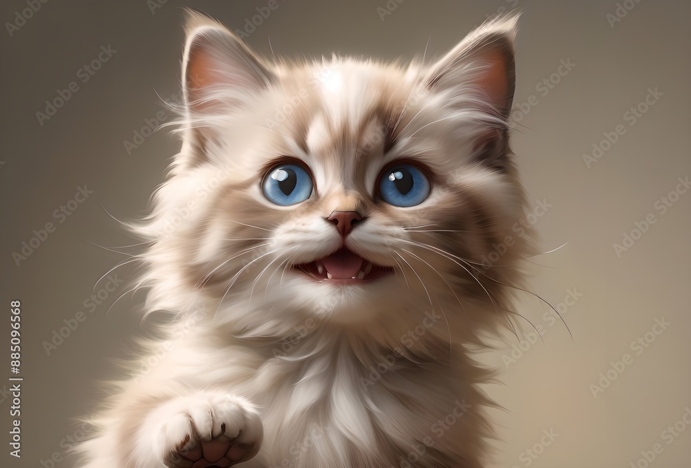 Cute Ragdoll cat, happy and positive. Isolated on a light beige background Cute Ragdoll cat, happy and positive. Isolated on a light beige background