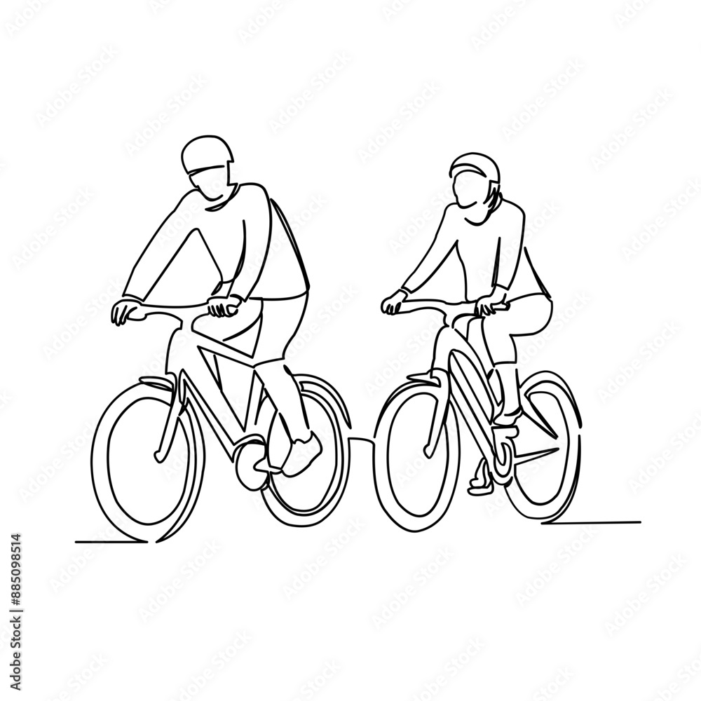 continuous single drawn one line of loving couple riding bicycles hand-drawn picture silhouette. Line art. doodle continuous single drawn one line of loving couple riding bicycles hand-drawn picture silhouette. Line art. doodle