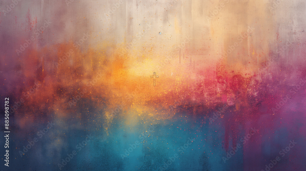 A colorful painting with a cross in the middle A colorful painting with a cross in the middle
