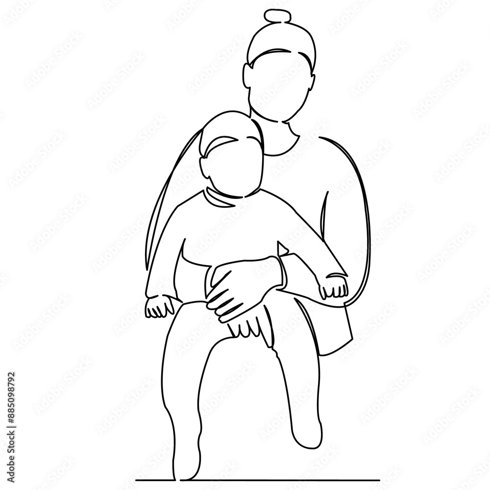 continuous single drawn single line. woman mom holds child hand-drawn picture silhouette. Line art. doodle continuous single drawn single line. woman mom holds child hand-drawn picture silhouette. Line art. doodle