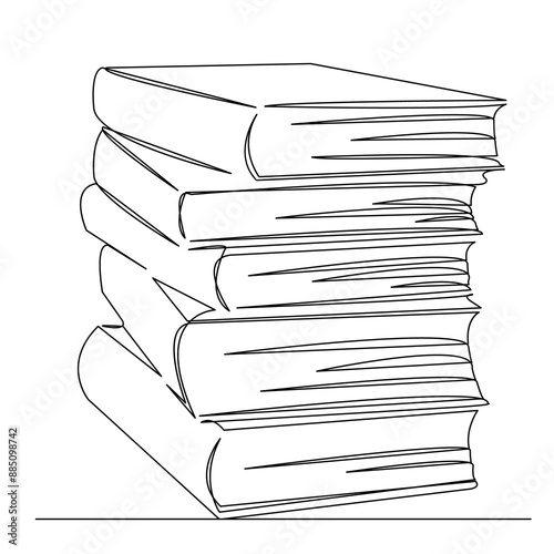 continuous single drawn one line stack of books hand-drawn picture silhouette. Line art. doodle