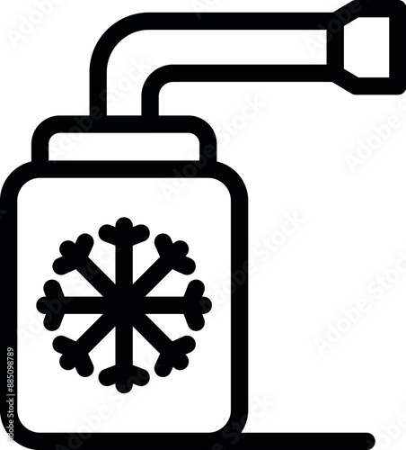Black and white icon of a freon tank being refilled for air conditioning and refrigeration