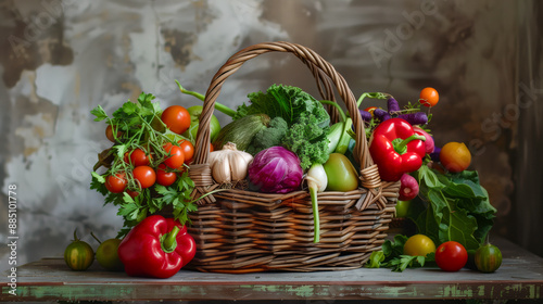 A minimalistic portrayal of a basket filled with fresh vegetables emphasizes simplicity and the natural beauty of farm produce.