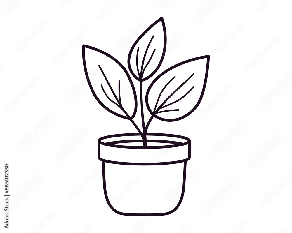 Plant in pot vector icon for home decoration. Houseplant black and white line illustration. Plant in pot vector icon for home decoration. Houseplant black and white line illustration.