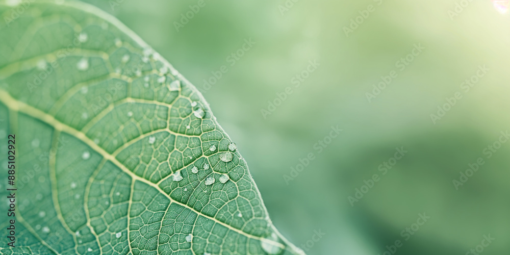A leaf with water droplets on it A leaf with water droplets on it