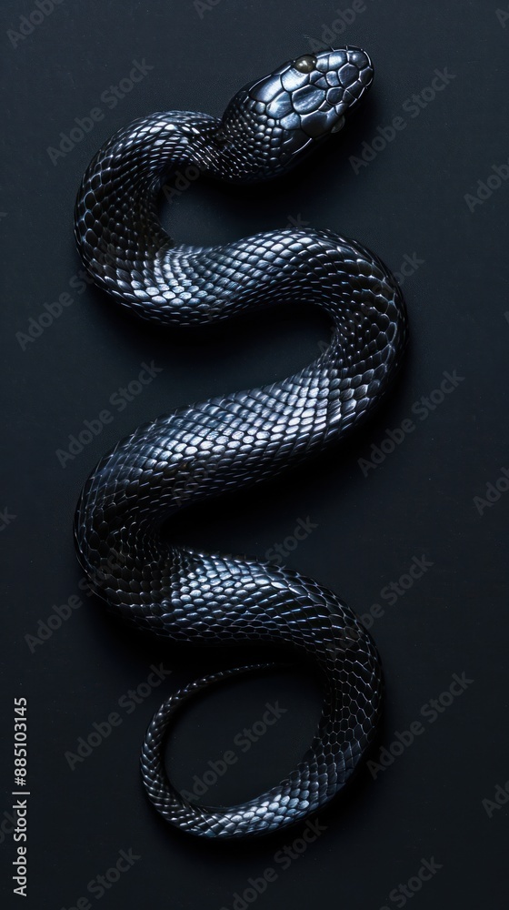 Fototapeta premium Aerial top down view of Snake snake reptile black.