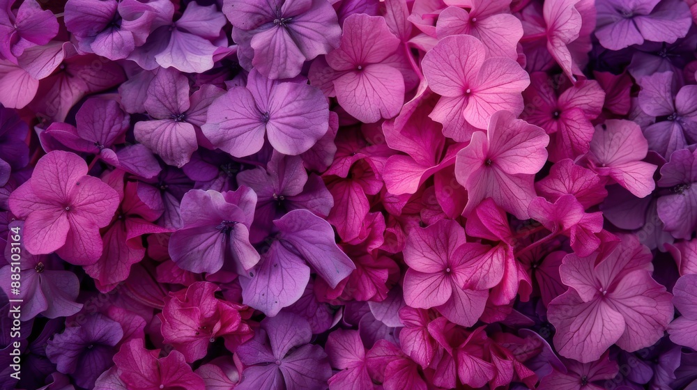 Dense floral view of hydrangeas in various shades of pink and purple. The detailed clusters of flowers create a mesmerizing pattern, showcasing their natural beauty. Dense floral view of hydrangeas in various shades of pink and purple. The detailed clusters of flowers create a mesmerizing pattern, showcasing their natural beauty.