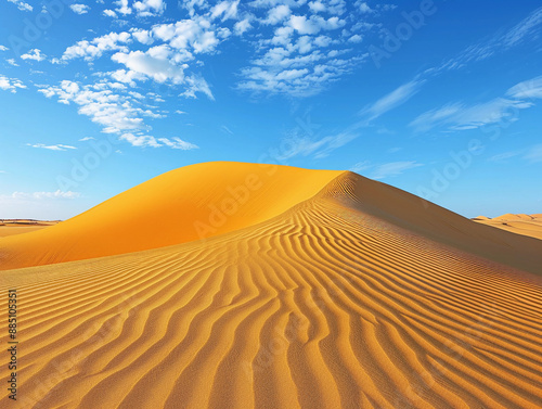 A Sandy Desert Dune Under a Blue Sky With Clouds