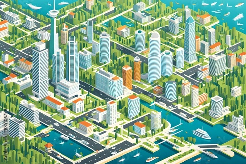 Vector Illustration of City and Nature Landscape Map Layer Scenery in Flat Design.