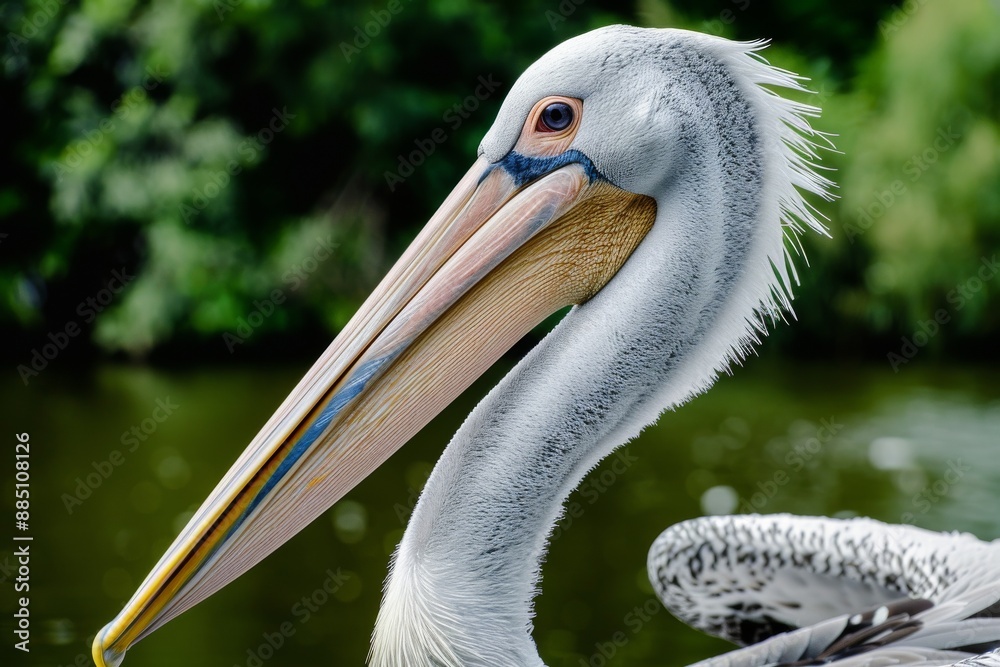 Dalmatian pelican's head. Latin name - Pelecanus crispus. Beautiful simple AI generated image in 4K, unique. Dalmatian pelican's head. Latin name - Pelecanus crispus. Beautiful simple AI generated image in 4K, unique.