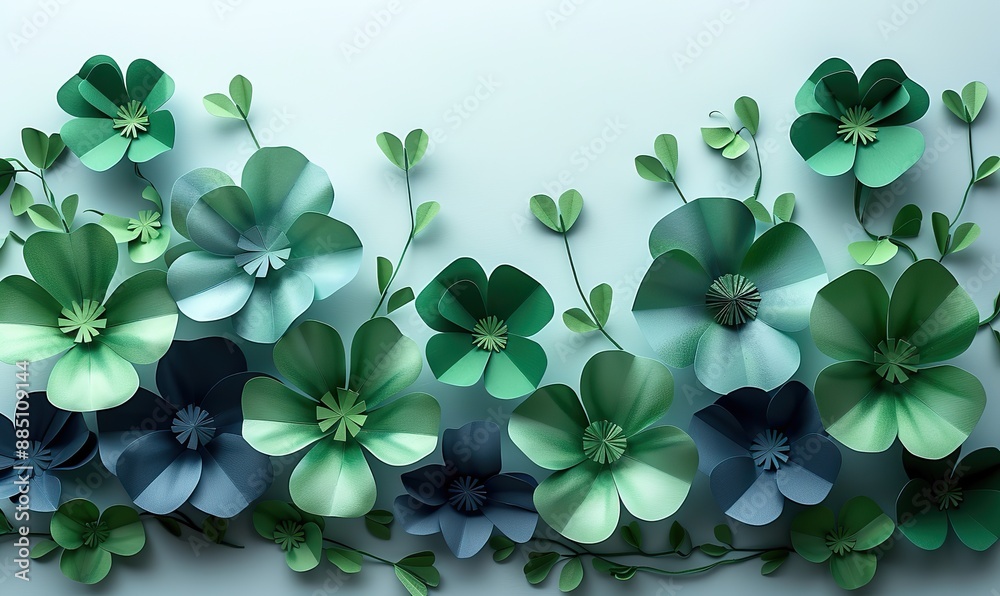st patrick s day background,paper craft clover leaves,decorations on white table st patrick s day background,paper craft clover leaves,decorations on white table