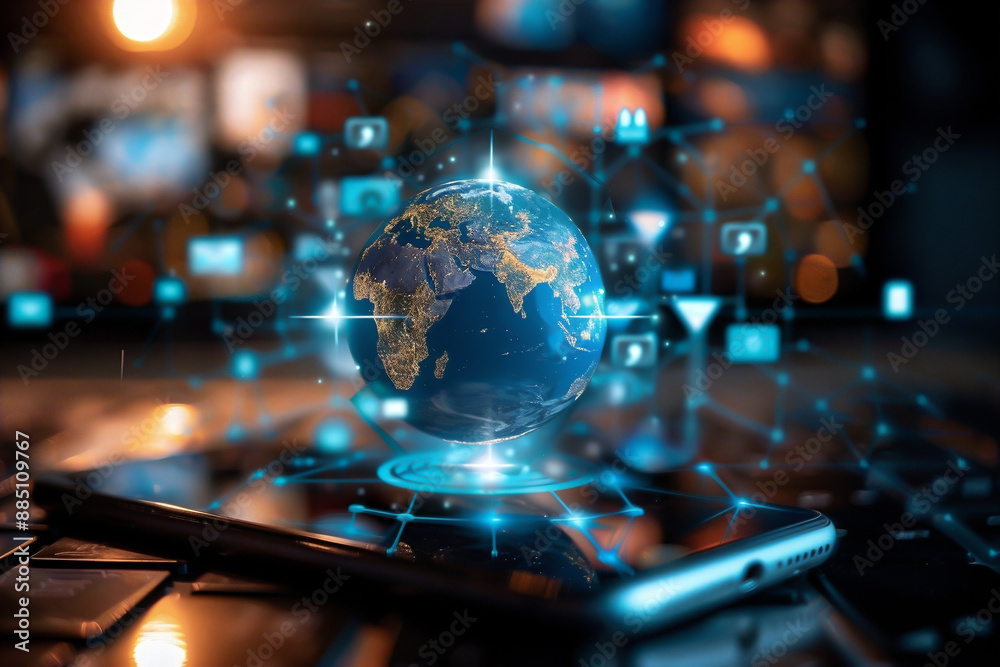 A digital image of the Earth connected as one through a smartphone, Generative AI
A digital image of the Earth connected as one through a smartphone, Generative AI