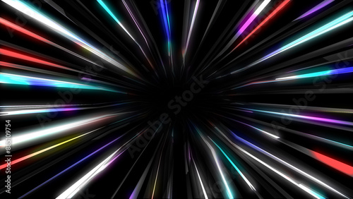 Abstract loop of a multicolored tunnel on a black background. Futuristic shiny neon rainbow tube. Shards of a broken mirror. Technological color background. High-speed movement into the future