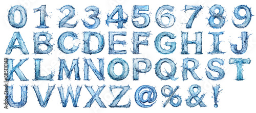 Wallpaper Mural An alphabet and numbers formed by flowing water, with individual letters and digits displaying a dynamic, captivating artistry. Torontodigital.ca