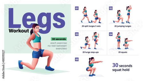 High Volume Leg Workout Complete Step-by-Step Guide for a Home Workout-Vector Design